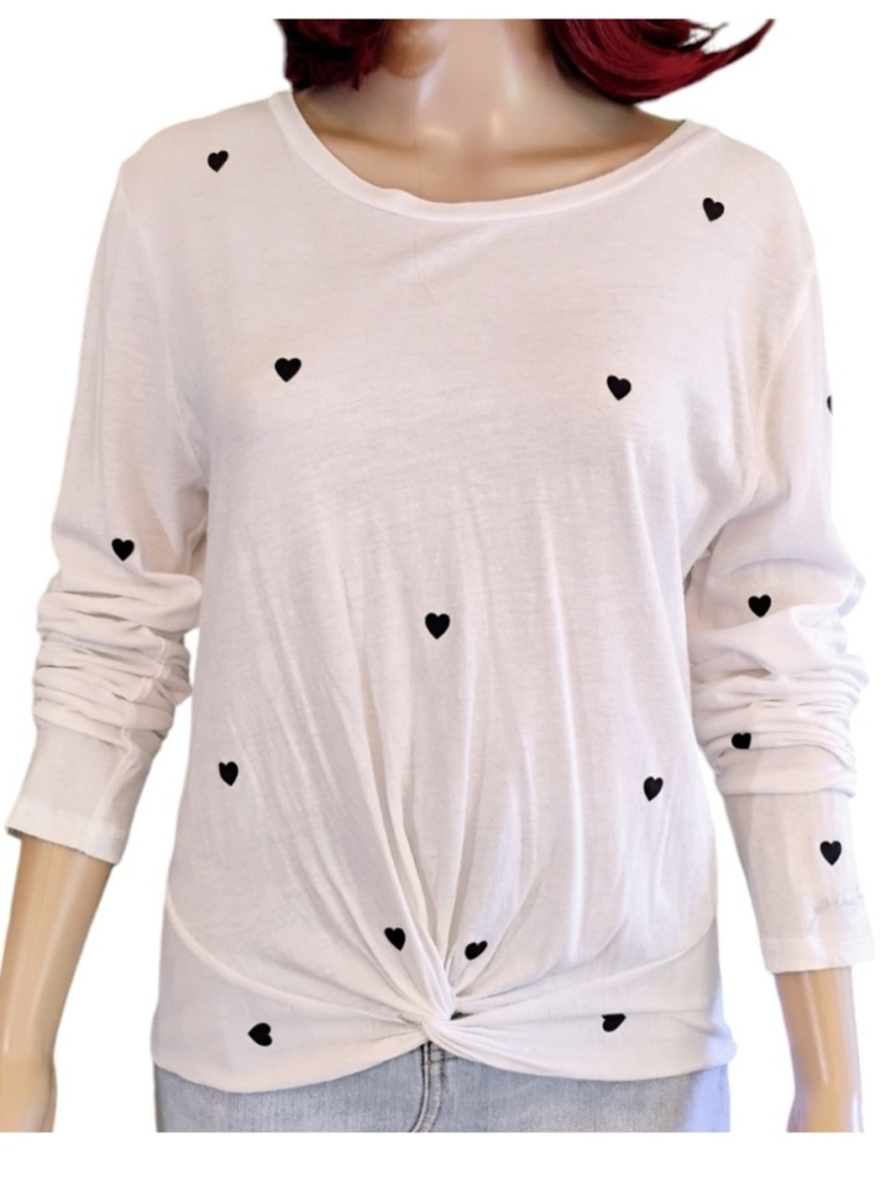 •PINK Victoria's Secret New White Knot Front w/ Heart Print Small Shirt #B